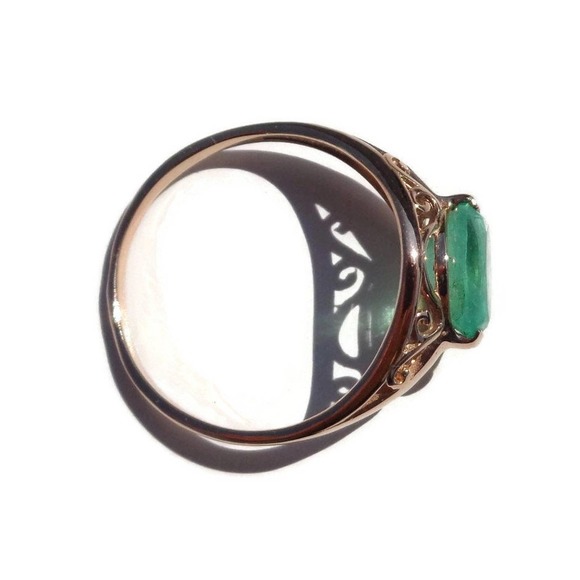 14K Rose Gold Emerald Ring, Natural Green Emerald Gemstone Ring Size 7.5 1.15ct - Picture 5 of 9